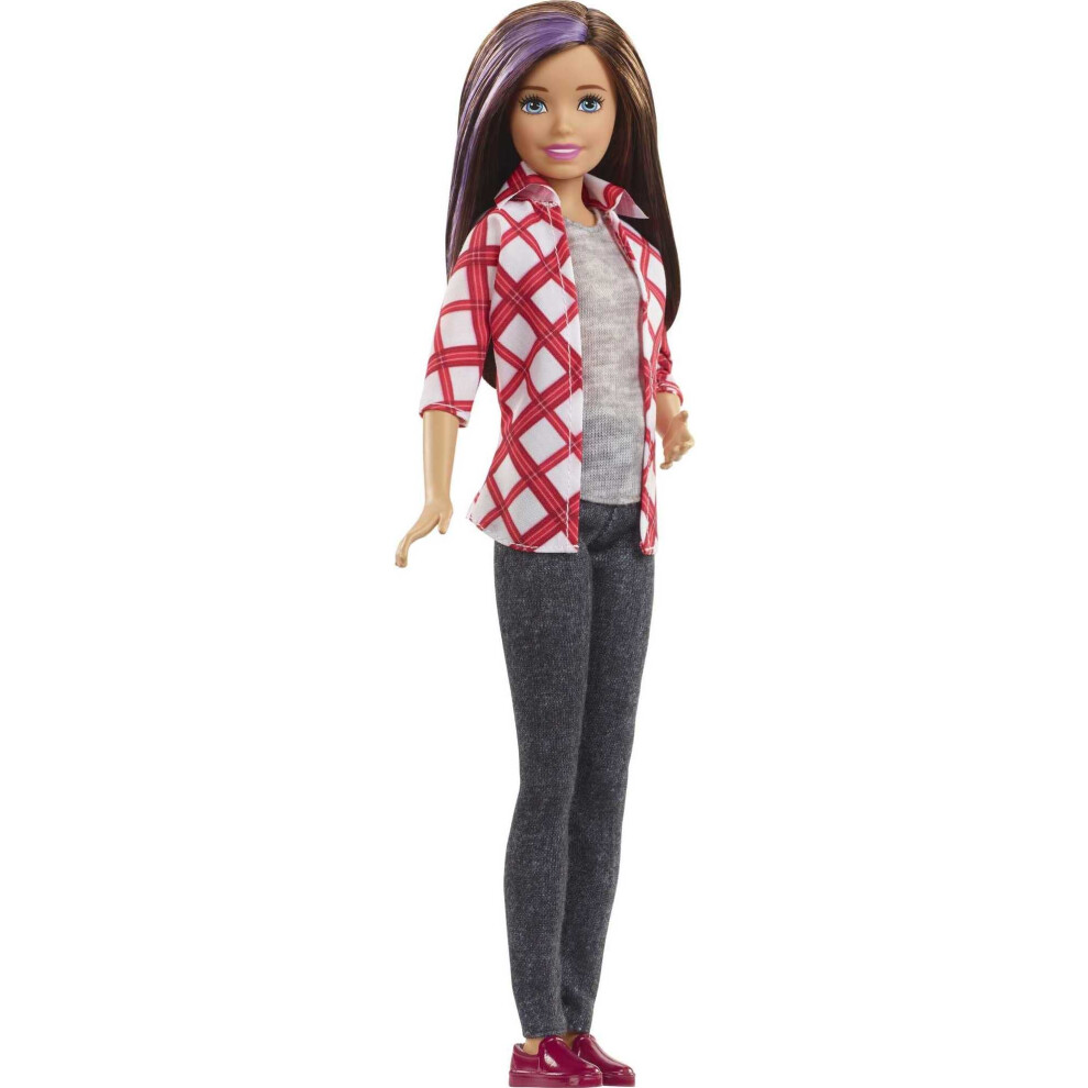 Barbie Dreamhouse Adventures Skipper Doll  Approx. 11-inch  Brunette in Plaid Shirt and Black Pants  Gift for 3 to 7 Year Olds