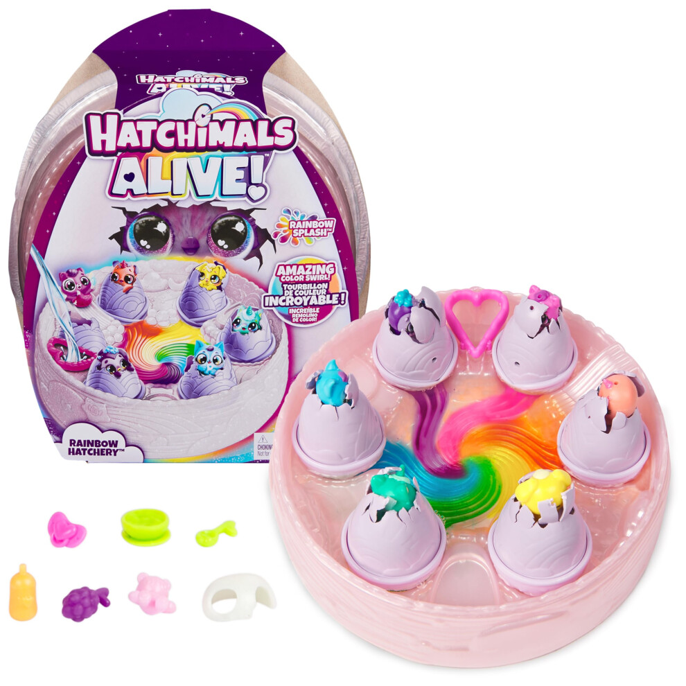 Hatchimals Alive  Rainbow Hatchery Toy with 6 Mini Figures in Color Reveal Eggs & 10+ Accessories  Kids Toys for Girls & Boys Ages 3+