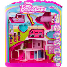 Barbie Mini BarbieLand DreamHouse & 3-Vehicle Playset with 4 1.5-Inch Dolls Doll House Furniture & Accessories Includes DreamCamper Boat
