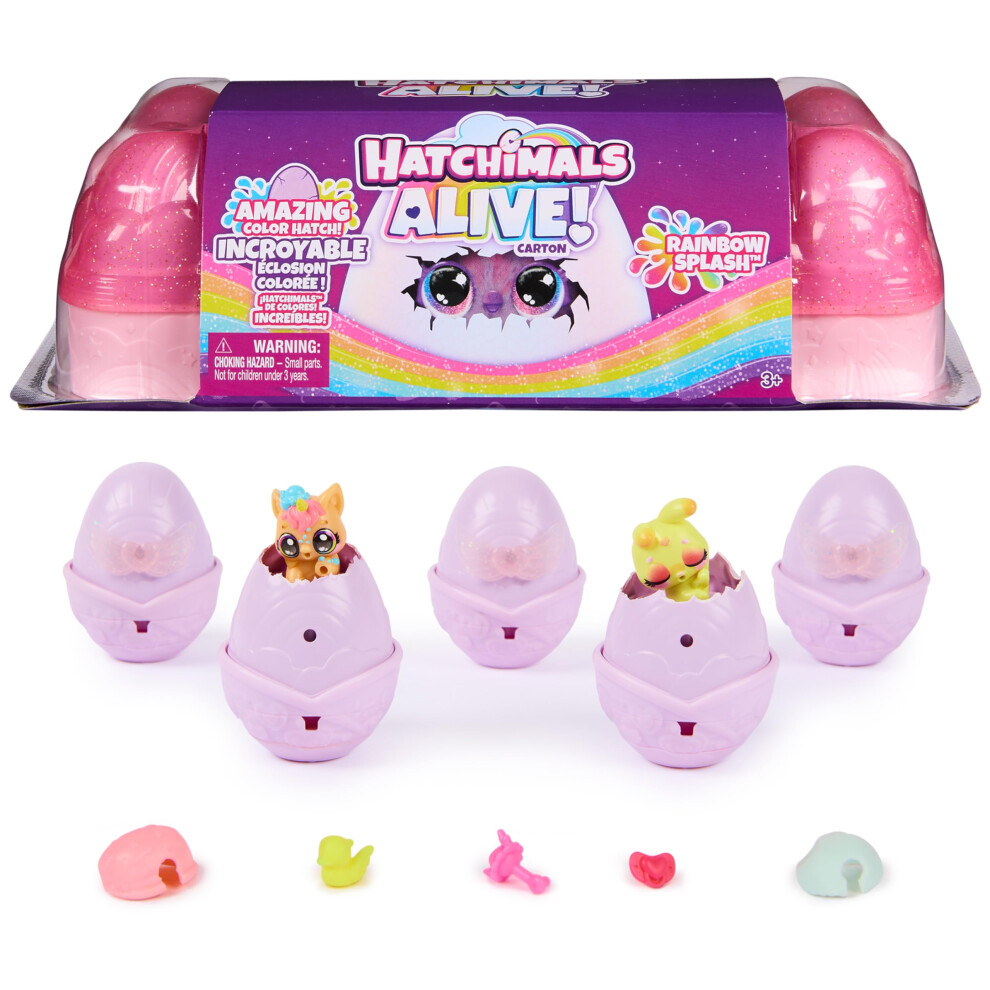 Hatchimals Alive  Rainbow Splash Egg Carton Toy with 5 Mini Figures in Color Reveal Eggs & 10 Accessories  Kids Toys for Girls & Boys Ages 3