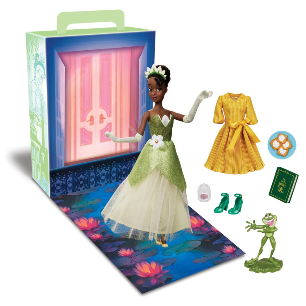 Disney Store Official Princess Story Doll (Tiana) 11 Inches  Includes Coloring Book and Additional Dress  Princess Doll in Classic Outfit  P