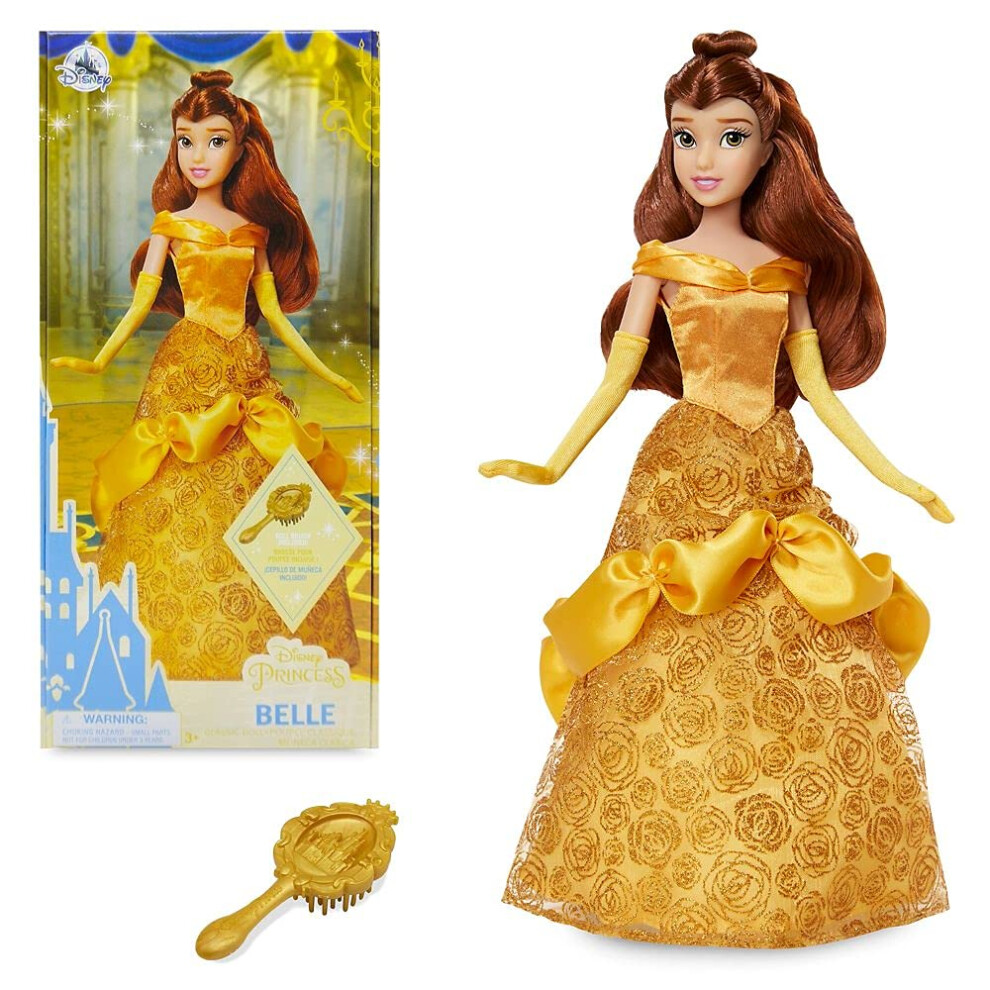 Disney Store Official Princess Classic Doll (Belle from Beauty and The Beast)  11 Inches  Includes Brush with Molded Details  Posable Toy in