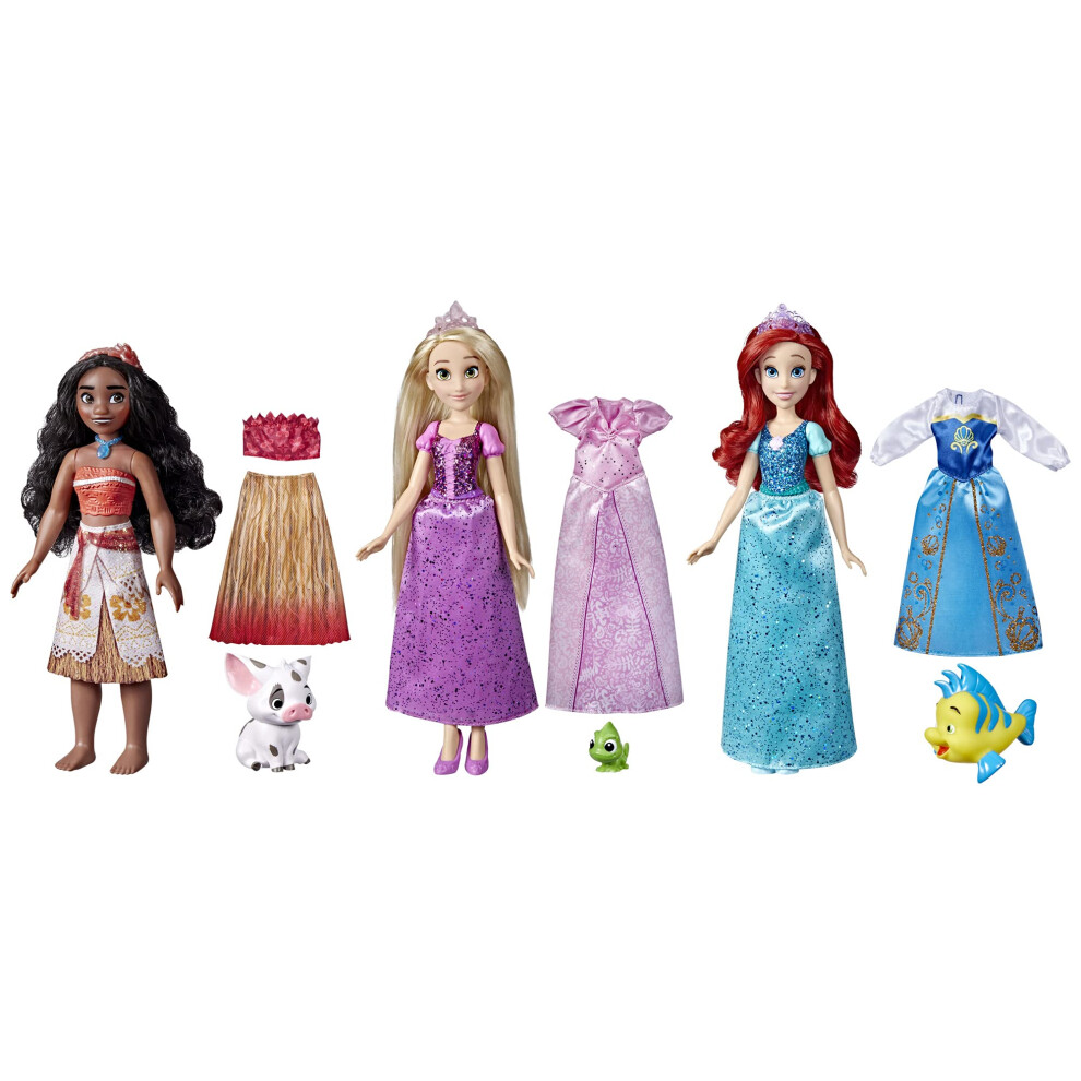 Disney Princess Royal Fashions and Friends  Fashion Doll 3-Pack  Ariel  Moana  and Rapunzel  Toy for Girls 3 Years and Up