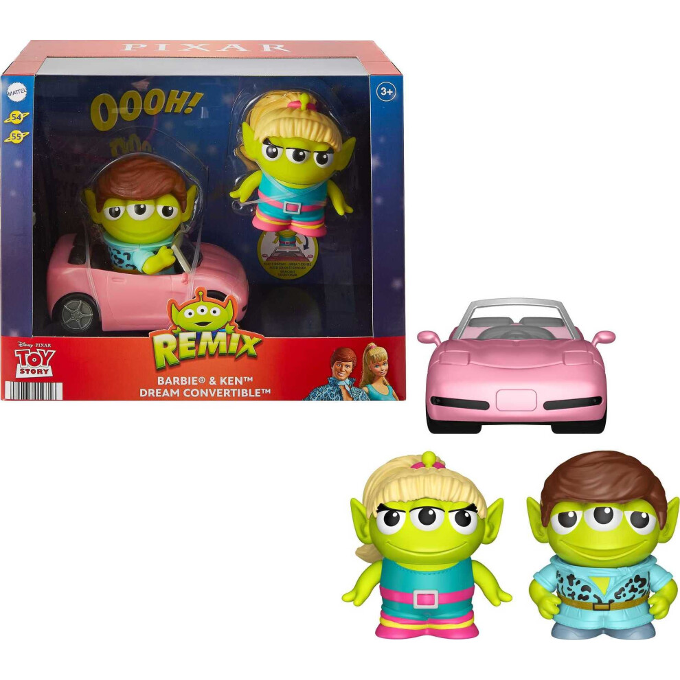 Mattel Pixar Alien Action Figures 2-Pack  Barbie and Ken Remix Figures with Toy Car  Collectible Gifts