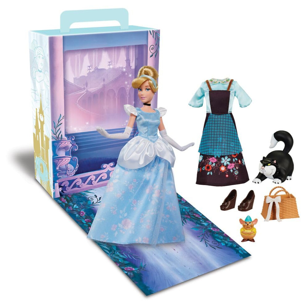 Disney Store Official Princess Story Doll (Cinderella) 11 Inches  Includes Coloring Book and Additional Dress  Princess Doll in Classic Outf