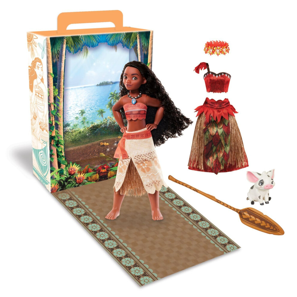 Disney Store Official Princess Story Doll (Moana) 11 Inches  Includes Coloring Book and Additional Dress  Princess Doll in Classic Outfit  P