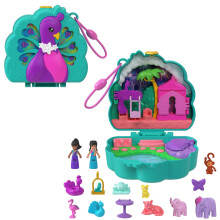 Poup   es et coffret de jeu Polly Pocket Peacock Garden Jouet de voyage compact avec 2 micro-poup   es et accessoires pour animaux