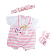 JC Toys | Boutique Berenguer | Roupa de boneca de beb    | Listras rosa e shorts gerais brancos | Inclui fita de cabe   a e botas | Idades de 2+ | Se