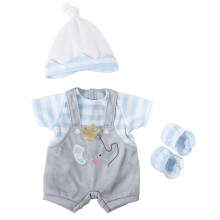 JC Toys | Boutique Berenguer | Roupa de boneca de beb    | Shorts gerais cinza com listras azuis | Inclui fita de cabe   a e botas | Idades de 2+ | S