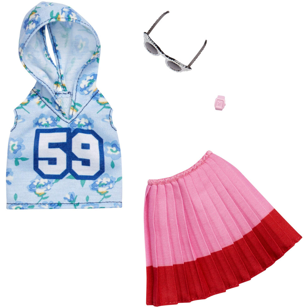 Barbie Complete Looks Doll Clothes  Outfit Dolls Featuring Floral Sport Hoodie and Pleated Skirt Plus 2 Accessories  Gift for 3 to 8 Year Ol