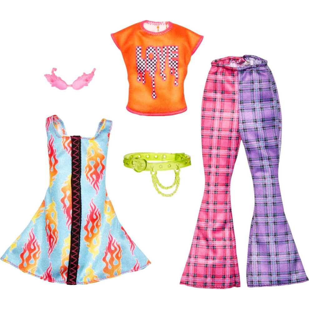 Barbie Fashions 2-Pack Clothing Set  2 Outfits for Barbie Doll Include 2 Rock 'n Roll-Themed Looks & 2 Accessories