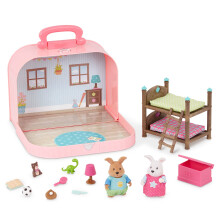 Li'l Woodzeez - Portable Dollhouse Playset with 2 Posable Figures - Playhouse Toy - Bunk Bed & Mini Bedroom Furniture & Accessories Set - Ki