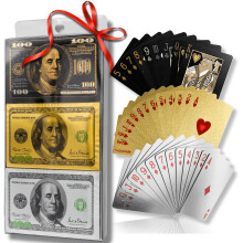 Magic Kiss Vandt?t guld- og s?lvfolie-poker-spillekort S?t med plastik-spillekort Gave (3 d?k/guld + s?lv + sort)