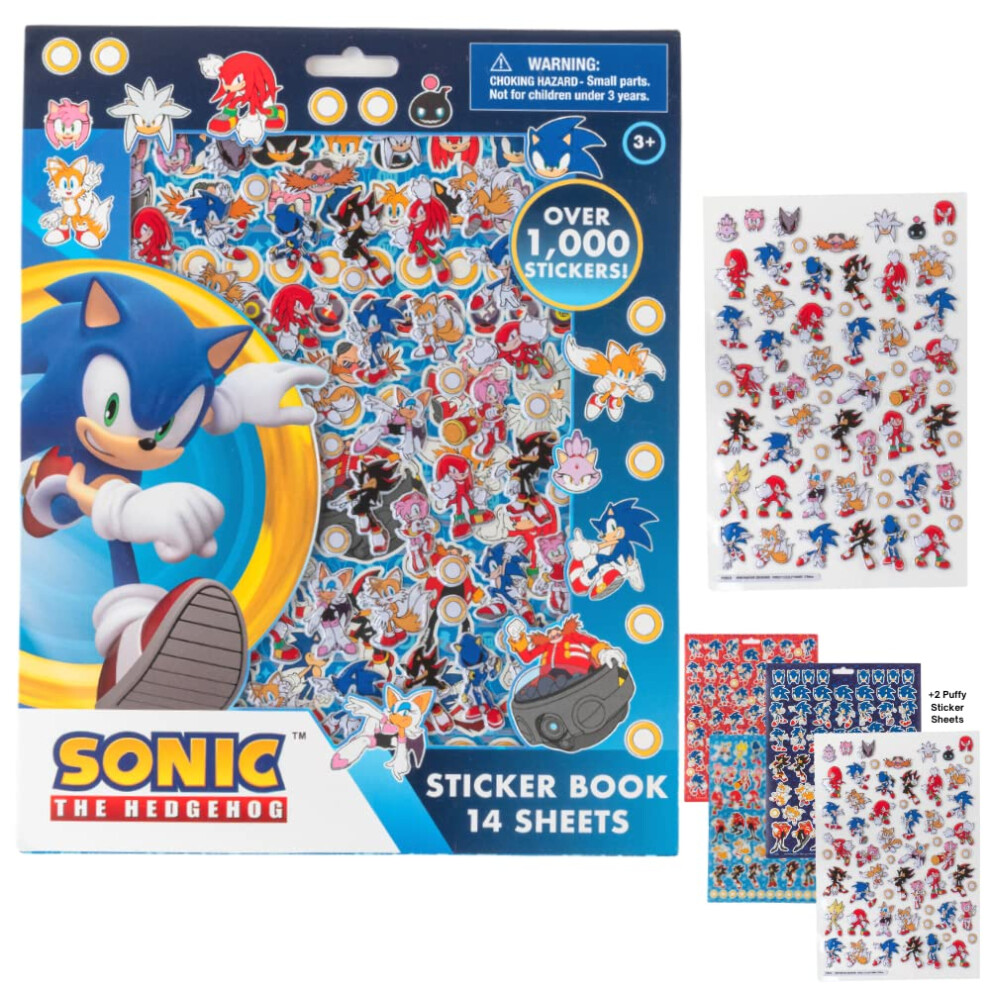 Sonic The Hedgehog Stickers for Kids  14 Sheet Sonic Sticker Book Set Including Puffy Stickers  1200+ Stickers