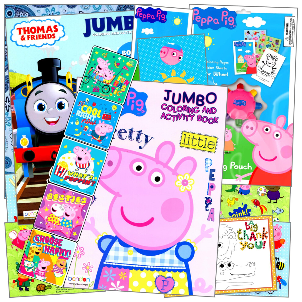 Peppa Coloring Books Stickers Activity Set - Bundle Includes Thomas The Train Coloring Book  Peppa Pig Coloring Book  Stickers  Reward Stick