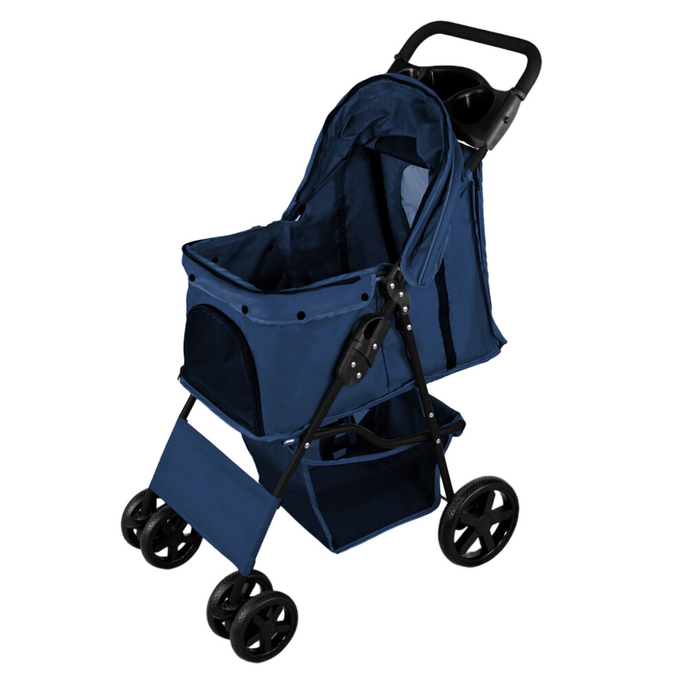 (Navy Blue) Pet Strollers with Rain Cover & Caddies