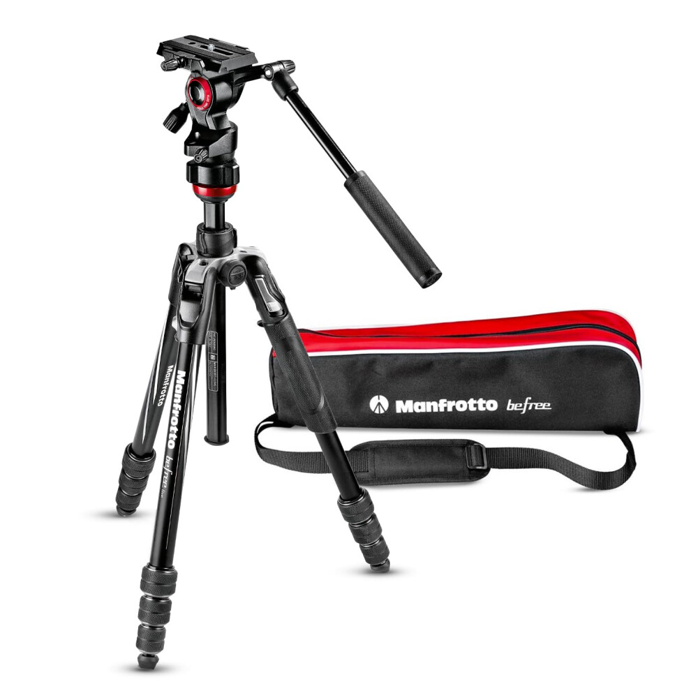 Manfrotto Befree Live 4-Section Aluminum Compact Travel Video Tripod with Fluid Head  Black/Silver