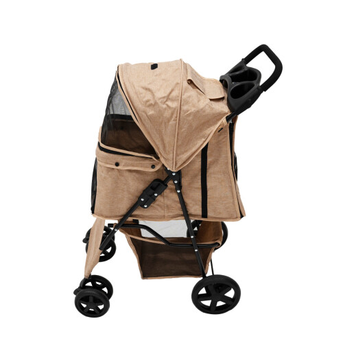 Haustierwagen mit Regenabdeckung – gewebtes Beige 2