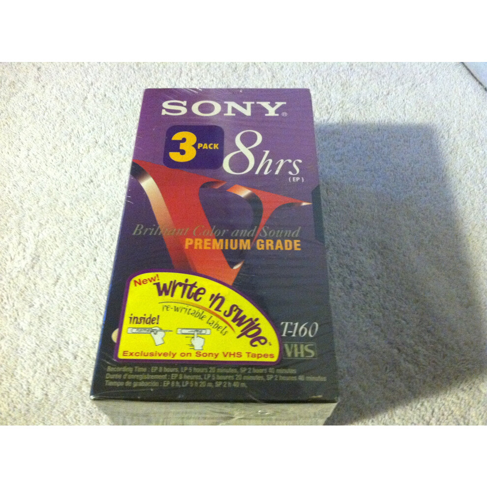 Sony T-160vf Premium Grade Vhs 3-pack. 8 Hours (Ep)