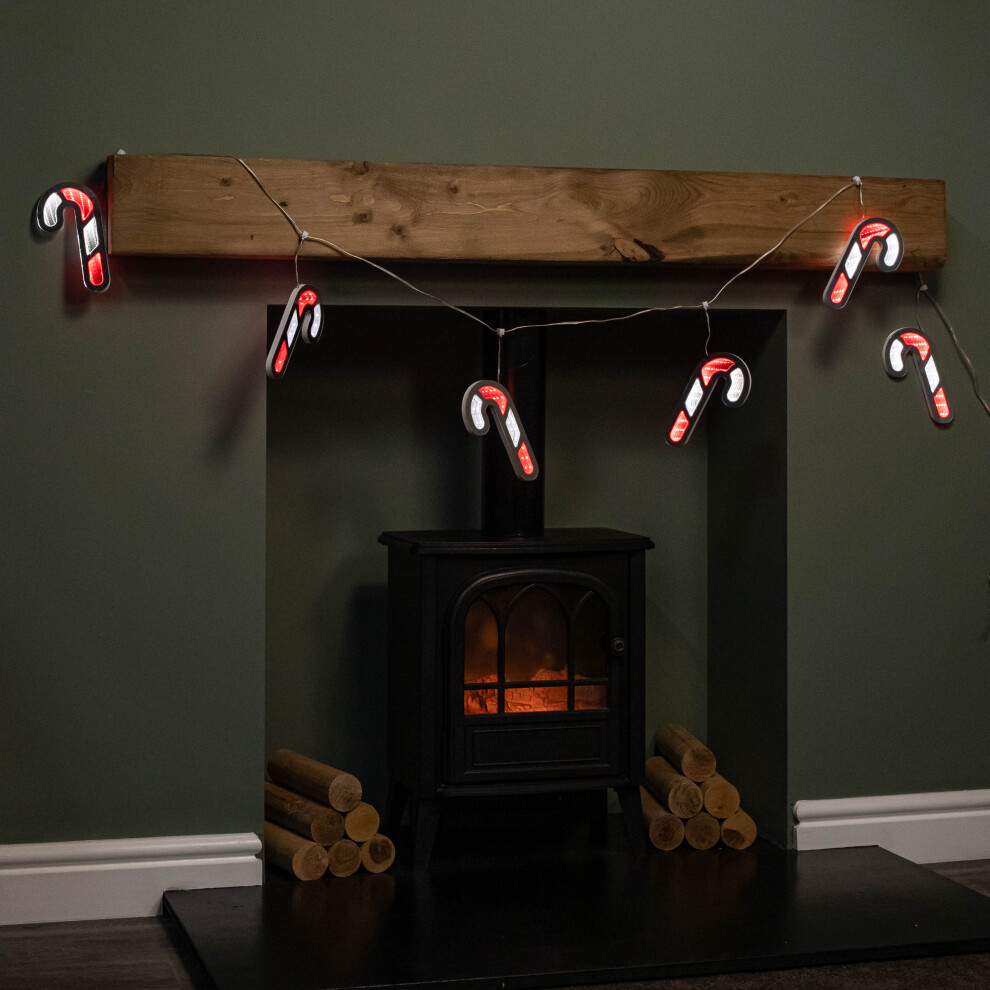 Snow Time 1.75M 6 Infinity Hanging Candy Cane Garland With Red And White Leds