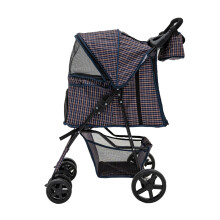 (Blue Tartan & Caddy Bag) Pet Strollers with Rain Cover & Caddies
