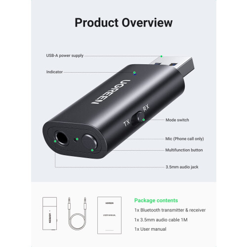 Ugreen Bluetooth-Empfänger und -Sender + AUX 3,5 mm 1
