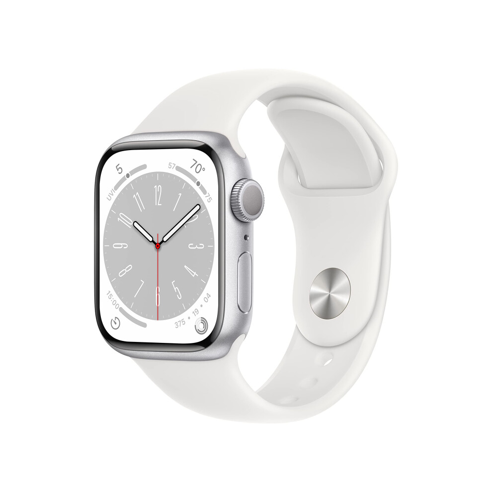 Apple Watch Series 8 [GPS  41mm] - Silver Aluminum Case with White Sport Band  M/L (Renewed)