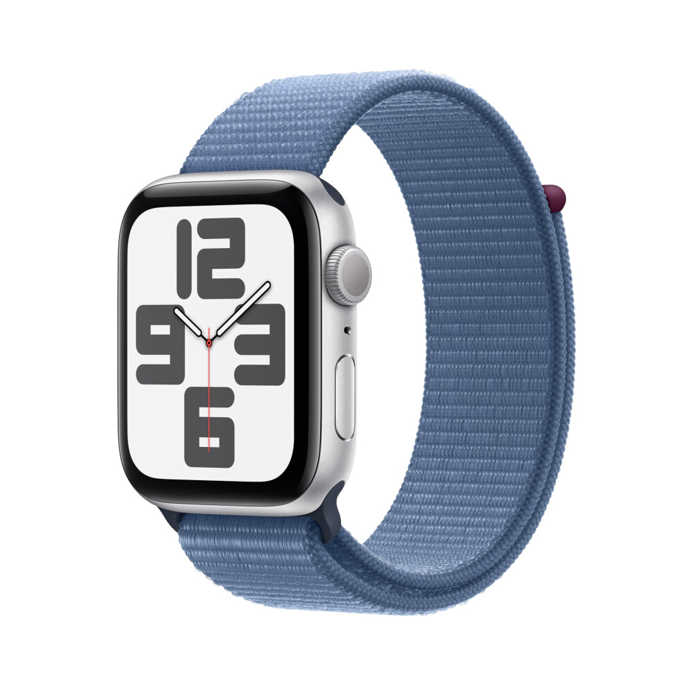 Apple Watch SE (2nd Gen) [GPS 44mm] Smartwatch with Silver Aluminum Case with Winter Blue Sport Loop. Fitness & Sleep Tracker  Crash Detecti