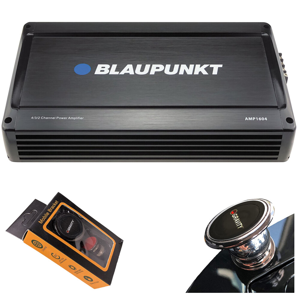 BLAUPUNKT AMP1604 1600 Watts - 4 Channel 2 Ohm Stable Full Range Amplifier Boost Bass  4/3/2 Channels  Slim Compact Amp with Gravity Magnet