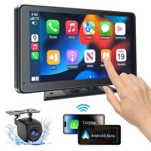 PASLDA Portable Newest Wireless Apple CarPlay and Android Auto Screen for Car, 7" HD Touch Screen Car Stereo with Mirror Link, Bluetooth 5.2, Backup C
