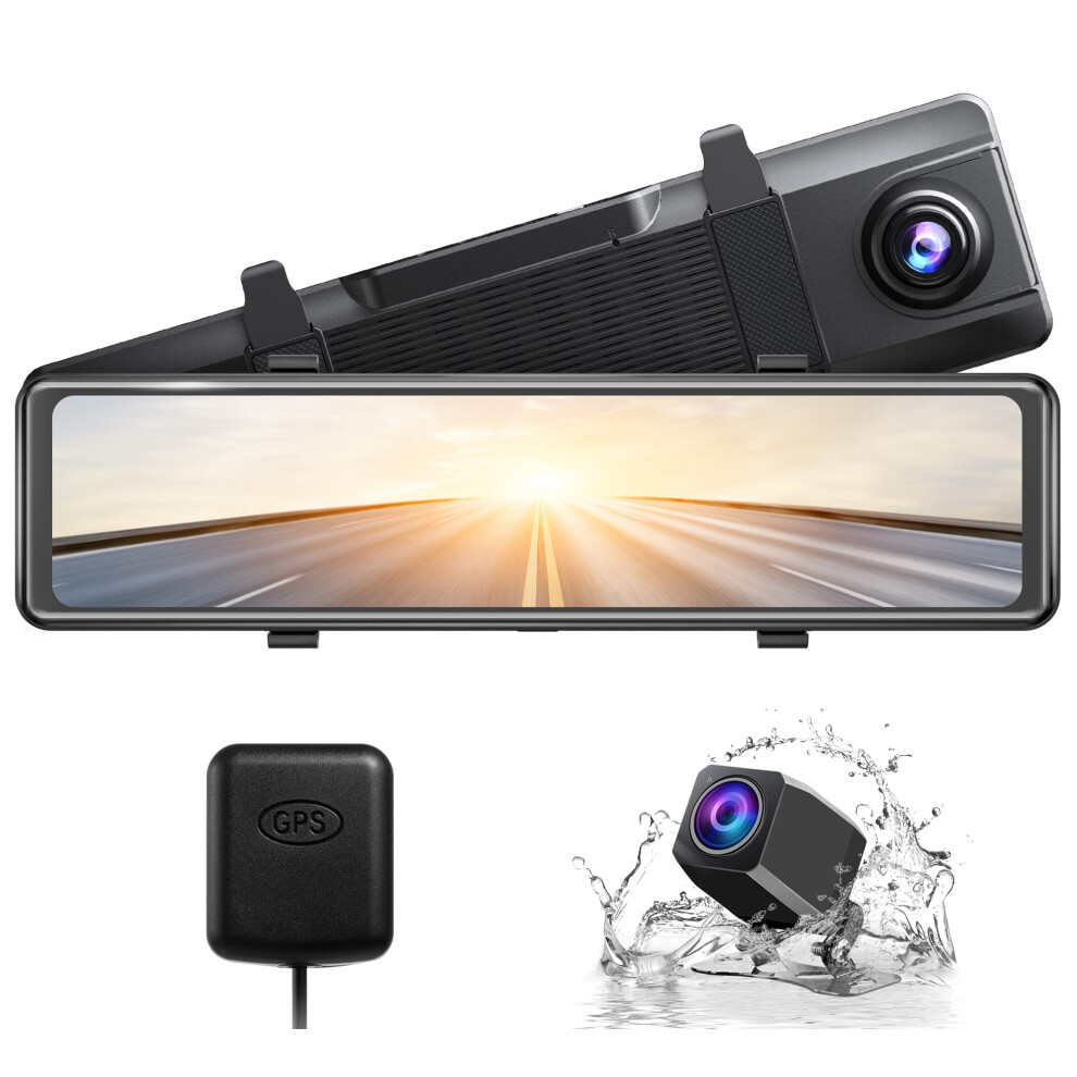 AKASO DL12 2.5K Mirror Dash Cam Voice Control 12"" Touch Screen Front and Rear Dual Dash Camera for Cars Night Vision Backup Camera with Son