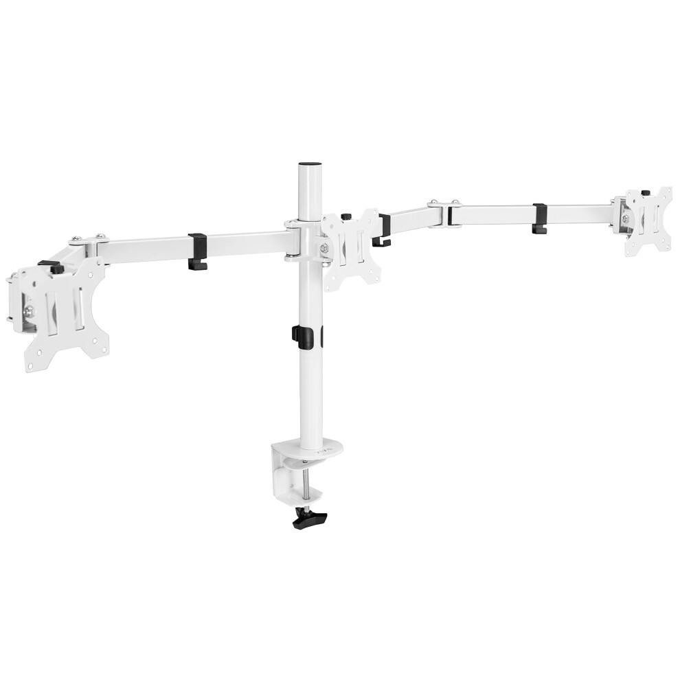 VIVO Triple Monitor Adjustable Desk Mount  Articulating Tri Stand  Holds 3 Screens up to 24 inches  White  STAND-V003YW