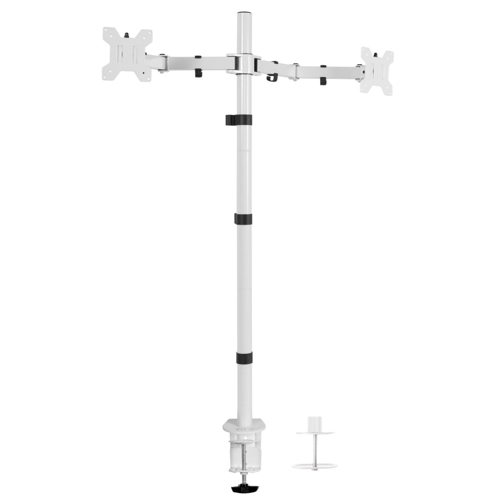 VIVO Dual Monitor Stand Up Desk Mount Extra Tall 39 inch Pole  Fully Adjustable Stand for up to 27 inch Screens  White  STAND-V012W