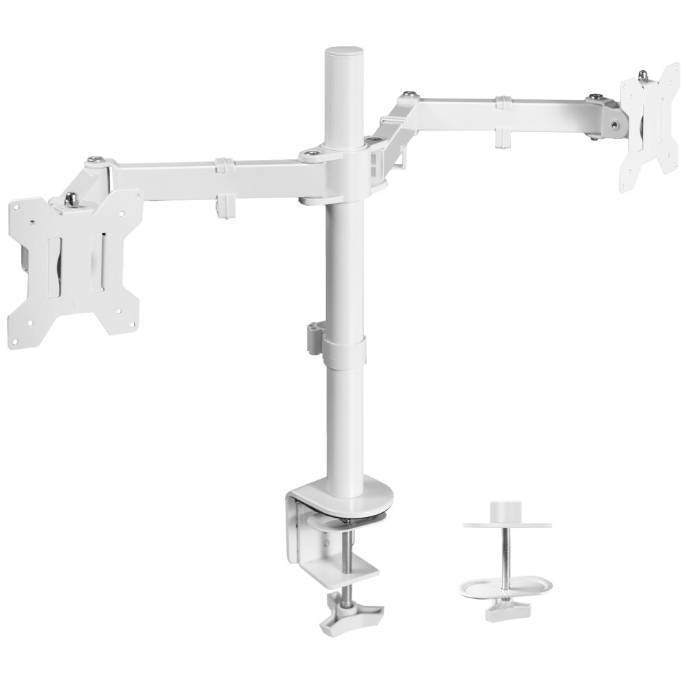 VIVO Dual Monitor Desk Mount  Heavy Duty Fully Adjustable Steel Stand  Holds 2 Computer Screens up to 32 inches and Max 22lbs Each  White  S