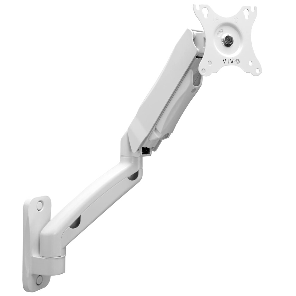 VIVO Height Adjustable Pneumatic Extended Arm Single Monitor Wall Mount  Full Motion Articulating  Fits 17 to 27 inch Screen  White  MOUNT-V