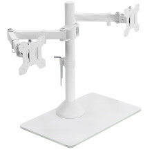VIVO Freestanding Dual Monitor Stand with Sleek Glass Base and Adjustable Arms Mounts 2 Screens up to 32 inch and 22 lbs Each White STAND