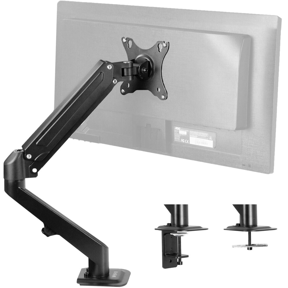 VIVO Articulating Single 17 to 27 inch Pneumatic Spring Arm Clamp-on Desk Mount Stand  Fits 1 Monitor Screen with Max VESA 100x100  Black  S