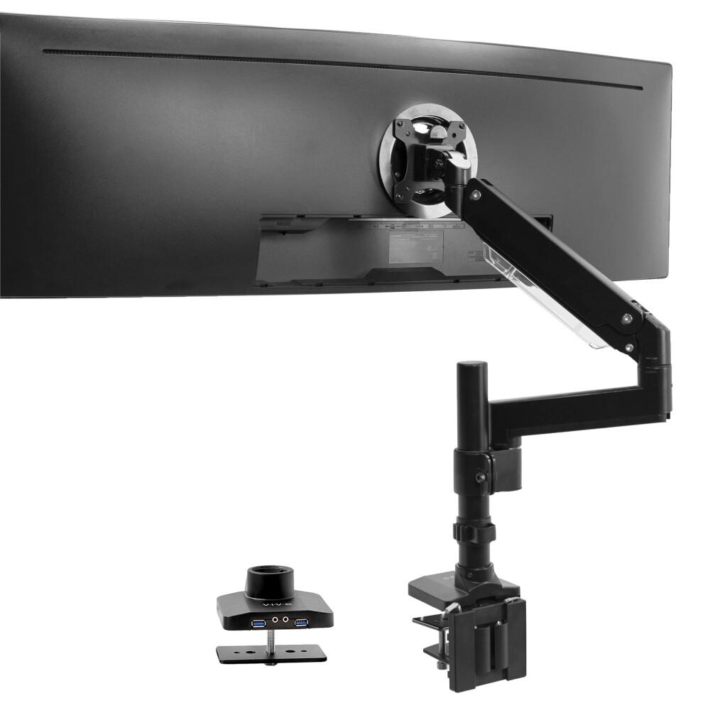 VIVO Premium Aluminum Tall Extended Monitor Arm for Ultrawide Monitors up to 49 inches and 33 lbs  USB Single Desk Mount Stand  Pneumatic He