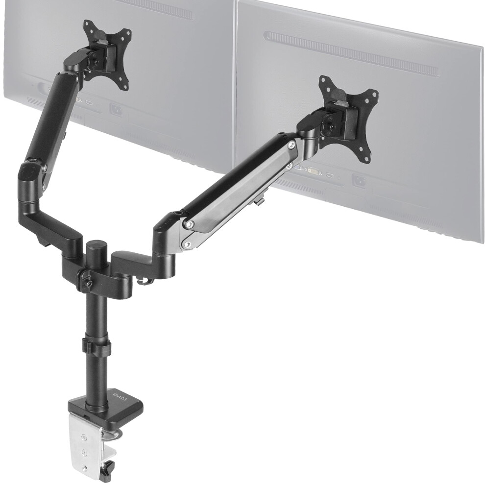 VIVO Heavy Duty Dual 17 to 32 inch Monitor Pneumatic Spring Arm Stand  Aluminum Clamp-on Desk Mount  Fits 2 Screens  Max VESA 100x100  Black