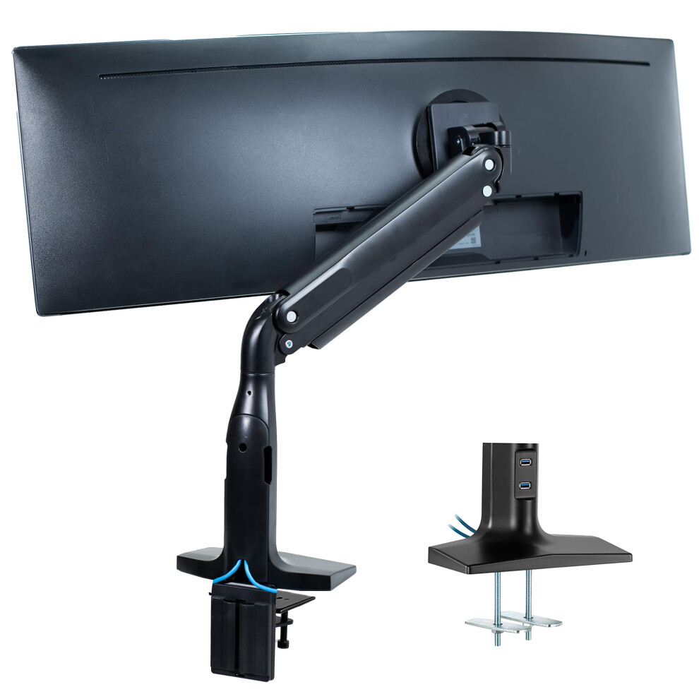 VIVO Aluminum Ultrawide Monitor Stand  Classic + USB  Fits up to 49 inch Screens  Single Articulating Pneumatic Arm  USB Ports  C-Clamp and