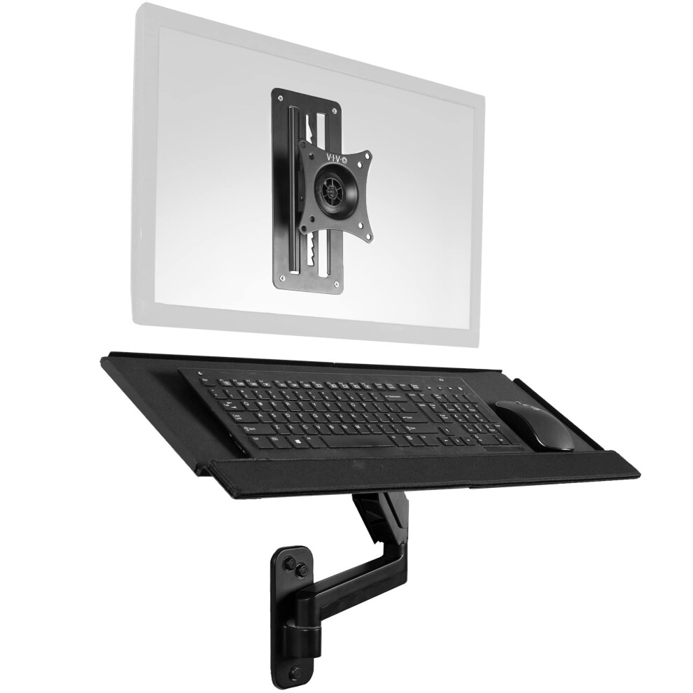 VIVO Sit-Stand 17 to 32 inch Single Monitor Wall Mount with Pneumatic Arm Keyboard Tray Combo  Height Adjustable  Max VESA 100x100mm  Black