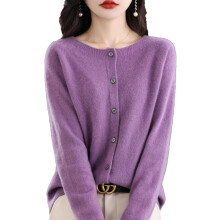 (Medium, Purple) Cashmere Cardigan Sweaters for Women, 100% Cashmere Crew Neck Long Sleeve Soft Cardigans Sweater