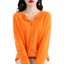 (Medium, Orange) Cashmere Cardigan Sweaters for Women, 100% Cashmere Crew Neck Long Sleeve Soft Cardigans Sweater