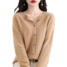 (X-Large, Golden Camel) Cashmere Cardigan Sweaters for Women, 100% Cashmere Crew Neck Long Sleeve Soft Cardigans Sweater