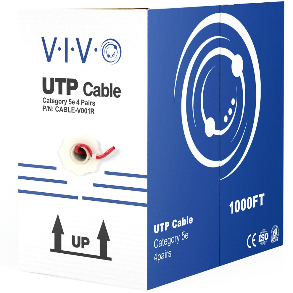 VIVO Red 1 000ft Bulk Cat5e  CCA Ethernet Cable  24 AWG  UTP Pull Box  Cat-5e Wire  Indoor  Network Installations CABLE-V001R