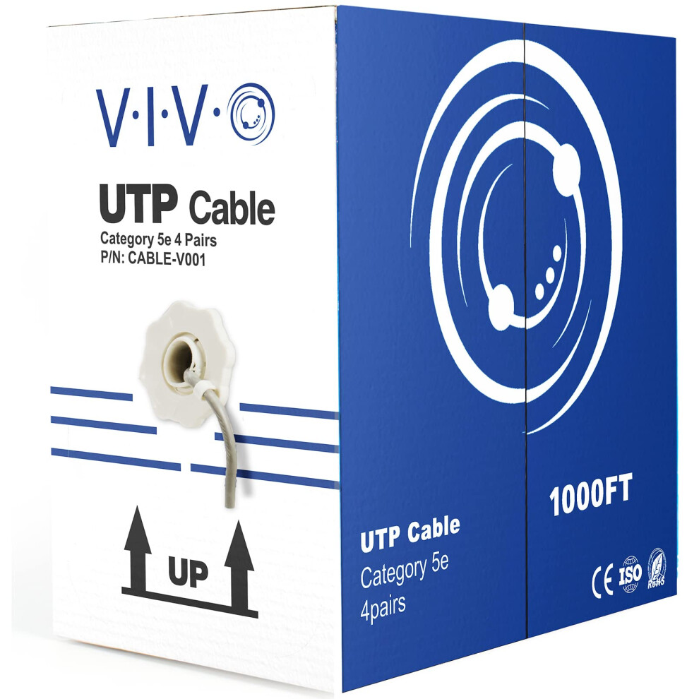 VIVO Gray 1 000ft Bulk Cat5e  CCA Ethernet Cable  24 AWG  UTP Pull Box  Cat-5e Wire  Indoor  Network Installations CABLE-V001