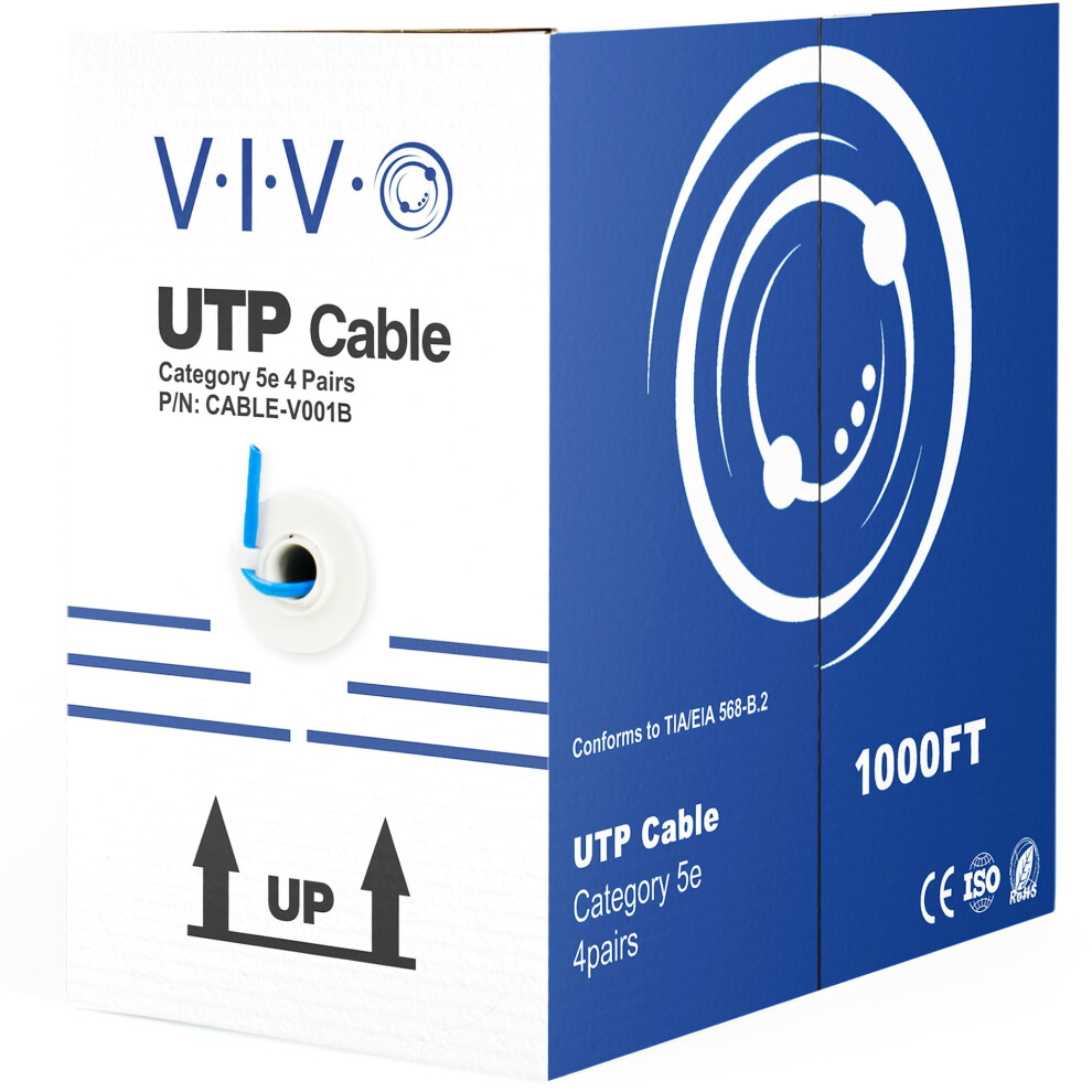 VIVO Blue 1 000ft Bulk Cat5e  CCA Ethernet Cable  24 AWG  UTP Pull Box  Cat-5e Wire  Indoor  Network Installations CABLE-V001B