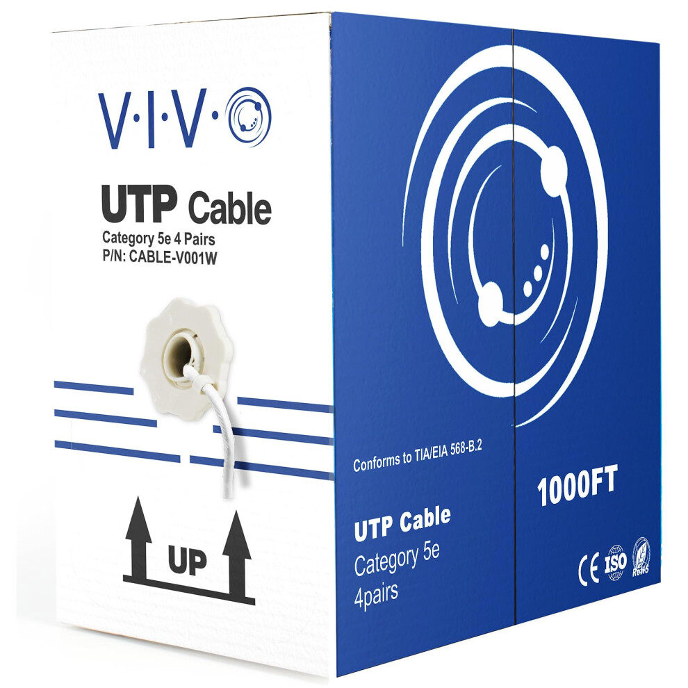 VIVO White 1 000ft Bulk Cat5e  CCA Ethernet Cable  24 AWG  UTP Pull Box  Cat-5e Wire  Indoor  Network Installations CABLE-V001W