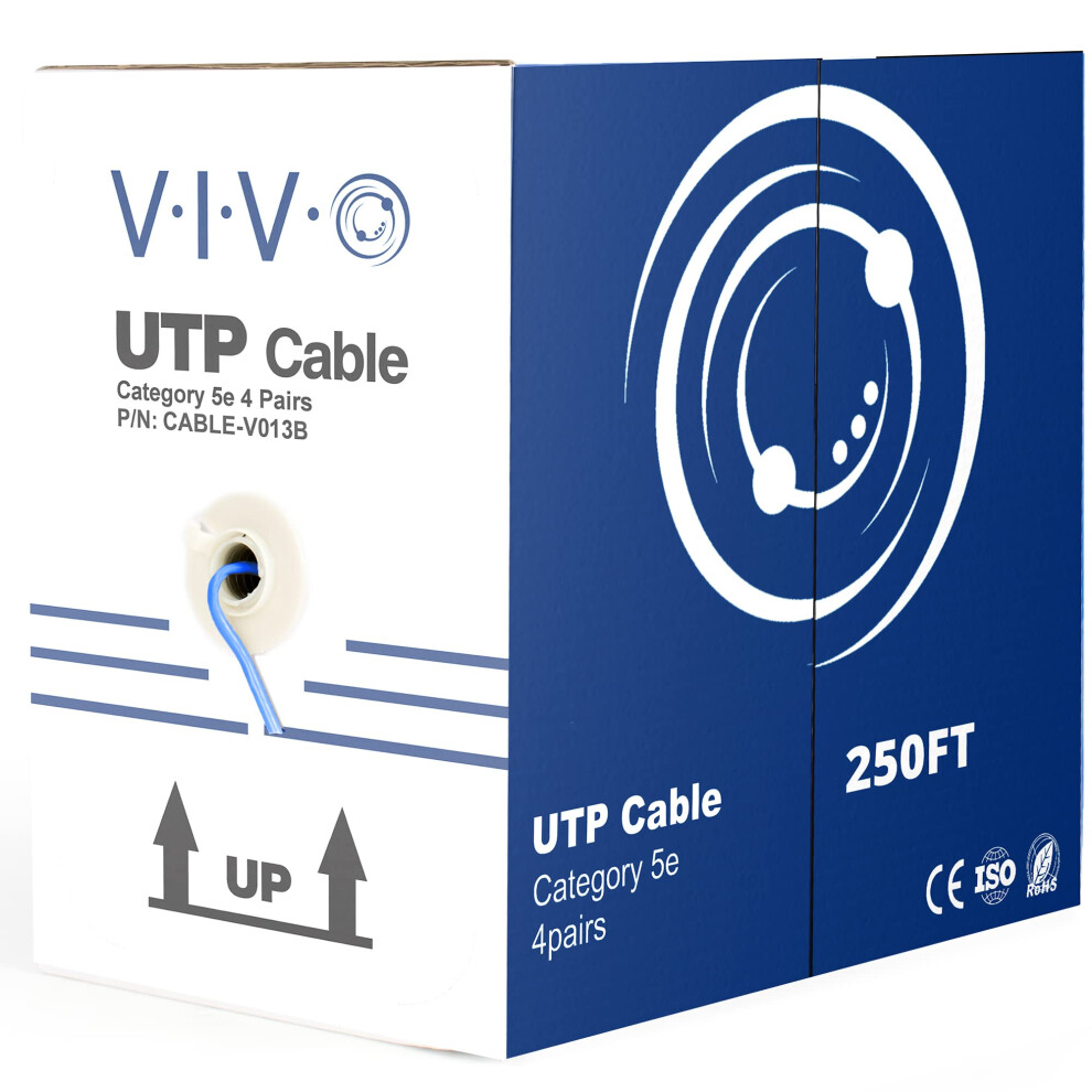 VIVO Blue 250ft Bulk Cat5e  CCA Ethernet Cable  24 AWG  UTP Pull Box  Cat-5e Wire  Indoor  Network Installations CABLE-V013B