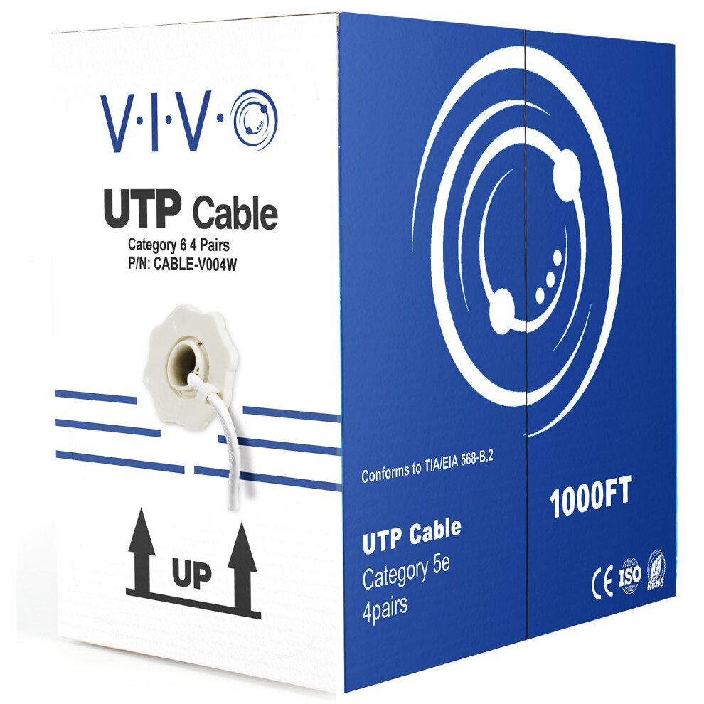 VIVO 1 000ft Bulk Cat6  CCA Ethernet Cable  23 AWG  UTP Pull Box  Cat-6 Wire  Indoor  Network Installations  White  CABLE-V004W